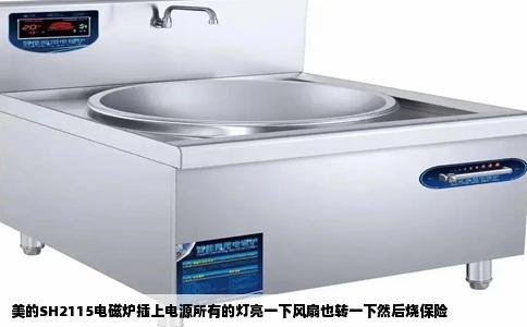 美的SH2115电磁炉插上电源所有的灯亮一下风扇也转一下然后烧保险