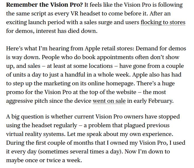 发售前被期待改变世界的VisionPro销量跌至一周数台_热点资讯
